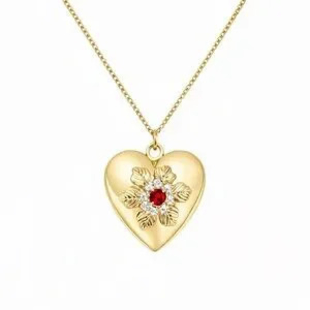 ?? Gold Heart Pendant Necklace with Red Gemstone